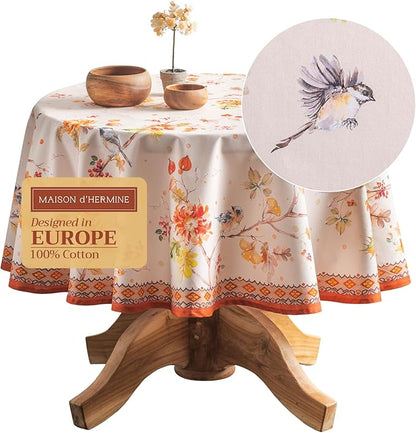 Maison d' Hermine Table Cloth Round Table 100% Cotton 69 Inches Fall Tablecloth Reusable Everyday Use for Thanksgiving Christmas Decorations Dining Farmhouse Party (Kelim - Prairie)