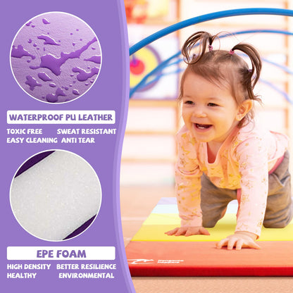 Kangaroo Hoppers Gymnastics Tumbling Mats for Kids, Foldable Gym Tumble Mat with Carrying Handles for Home Activity Play, 4 FT x 8 FT, 5-Panel, 1.5'' Thickness
