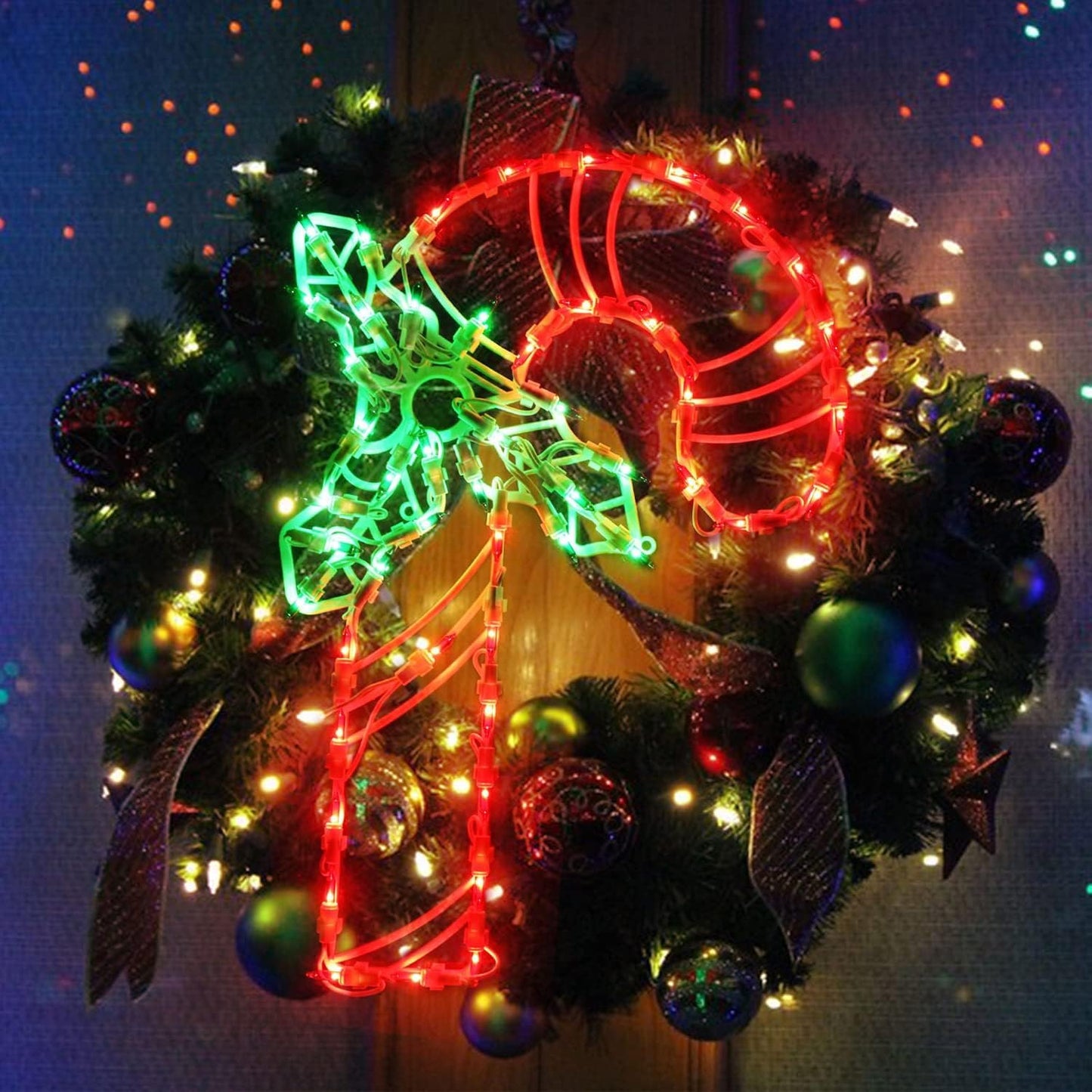 16" Christmas Window Silhouette Lights Decorations, 3 Pack Christmas Window Hanging Lights for Holiday Wall Indoor Window Decorations(Wreath, Tree and Candy Cane)