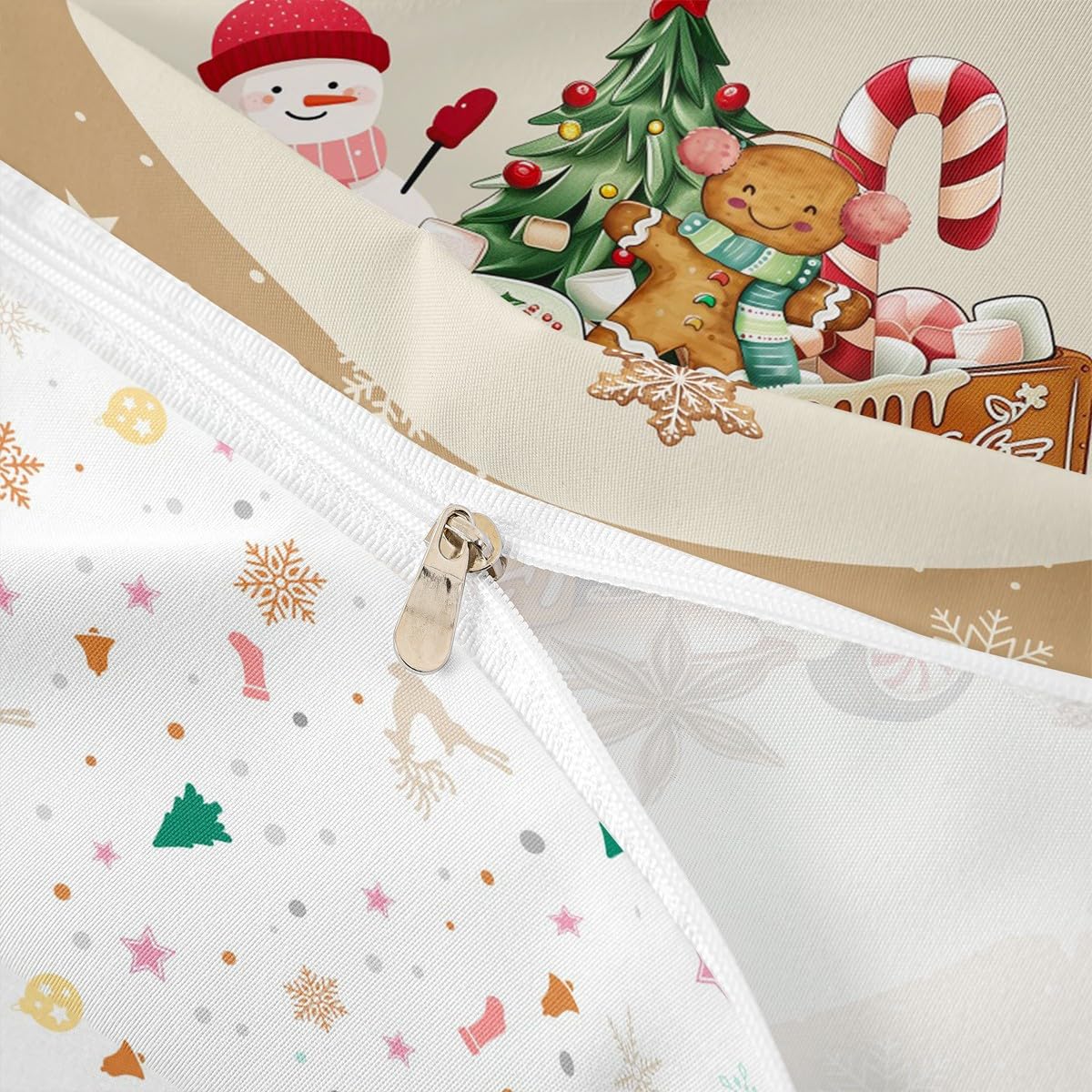 Manfei Gingerbread Truck Duvet Cover Set Queen,Xmas Snowman and Gingerbread Man Bedding Set 2 Pcs for Boys Girls,Cartoon Candy Cream Comforter Cover,Brown Christmas Theme Quilt Cover,Not Comforter