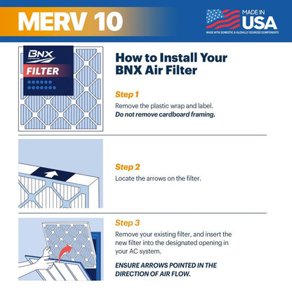BNX TruFilter 18x20x1 MERV 10 (4-Pack) AC Furnace Air Filter - MADE IN USA - Pleated Air Conditioner HVAC AC Furnace Filters - Removes Odor, Mold, Bacteria, Smoke