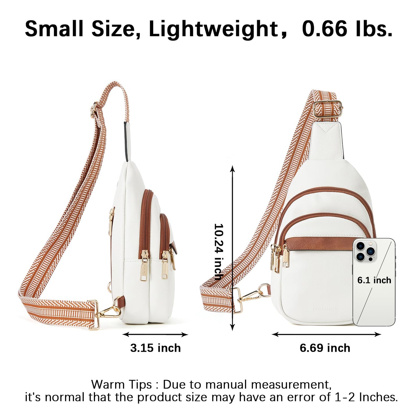 BOSTANTEN Small Sling Bag for Women Leather Crossbody Bags Fanny Pack Chest Bag for Travel, Beige