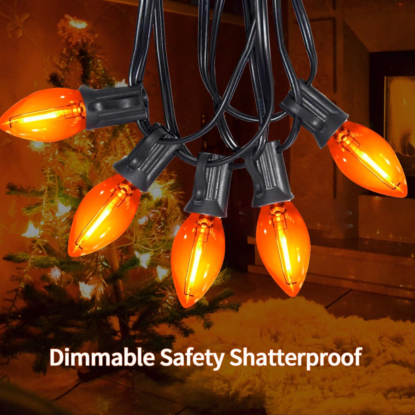 CHYParty 25 Pack C7 Replacement Bulbs, Orange LED Halloween Light Bulbs for Outdoor String Lights, Patio, Christmas Decor, E12 Candelabra Base, Durable & Energy-Saving