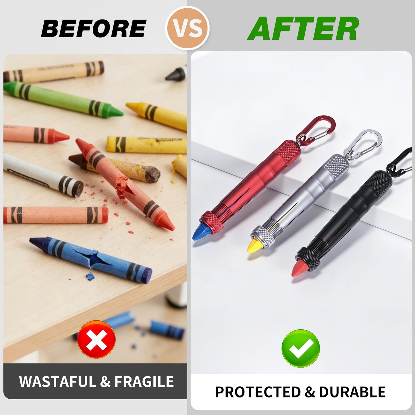 YueMiEcoUS Metal Ambidextrous Lumber Keel Crayon Holder | Contoured Grip Handle | Fits 1/2" Round or Hexagonal Crayons & Ferro Rods | Kio | Construction Carpenter| Black 2 Pack