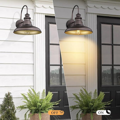 Outdoor Barn Light Fixture Farmhouse Wall Mount Light Gooseneck Wall Sconce Exterior Wall Lighting Fixture Industrial Bronze Finish Lantern for Porch with Gold Interior, 4Pack, RZ004-4PACK ORB