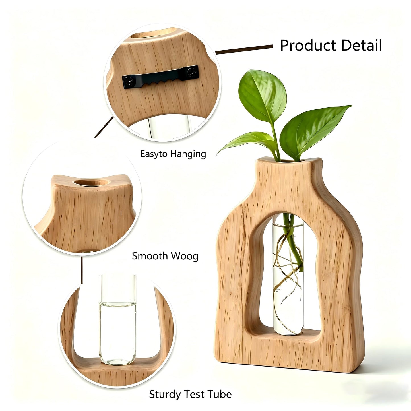 Plant Propagation Station Hanging Stand with Glass Vases for Plants Wall Hanging Wood Stand Indoor Levitating Plant Pot Air Holder Window Boxes for Decor Flowers Holder Test Tubes