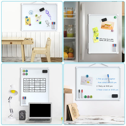 MaxGear Double-Sided Dry Erase Board for Wall, 16"x12" Hanging Whiteboard, Small Dry Erase White Board with 3 Markers&4 Magnets, Portable Whiteboard for Students - Planning, Drawing, Memo, to Do List