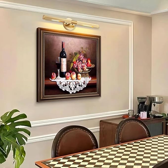 Brushed Brass Picture Light 24 inches Modern Gold Wall Sconce with Knurled Texture Cylinder Metal Shades Rotatable 360°Indoor Wall Lighting Fixture Bathroom Vanity Light Bedroom Living Room