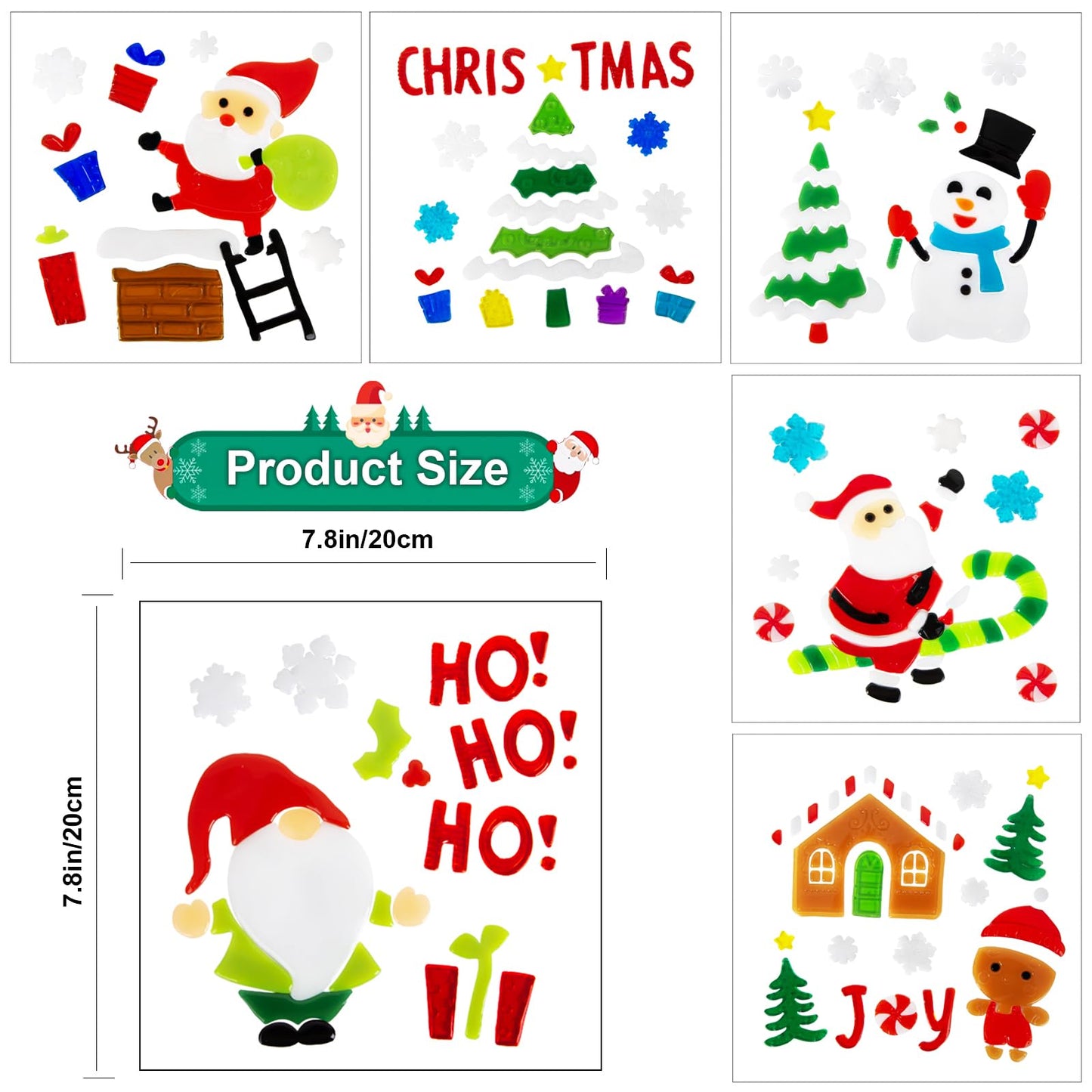 6 Sheet Christmas Window Clings Gel,Snowman,Gingerbread Man,Christmas Tree, Santa Claus, Snowflakes, Christmas Stickers for Glass Windows, Window Clings Christmas Decorations