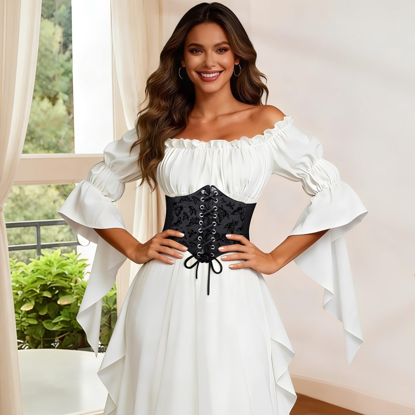 Barry.Wang Women’s Renaissance Corset Belt Lace-up Tied Waspie Wide Elastic Waist Belts for Women
