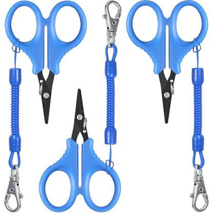 3 Pieces Fishing Scissors, Stainless Steel Fishing Line Cutter Portable Braided Line Cutter with Titanium Coating Fishings with Hook and Retractable Coil Lanyards Accessories(Blue)