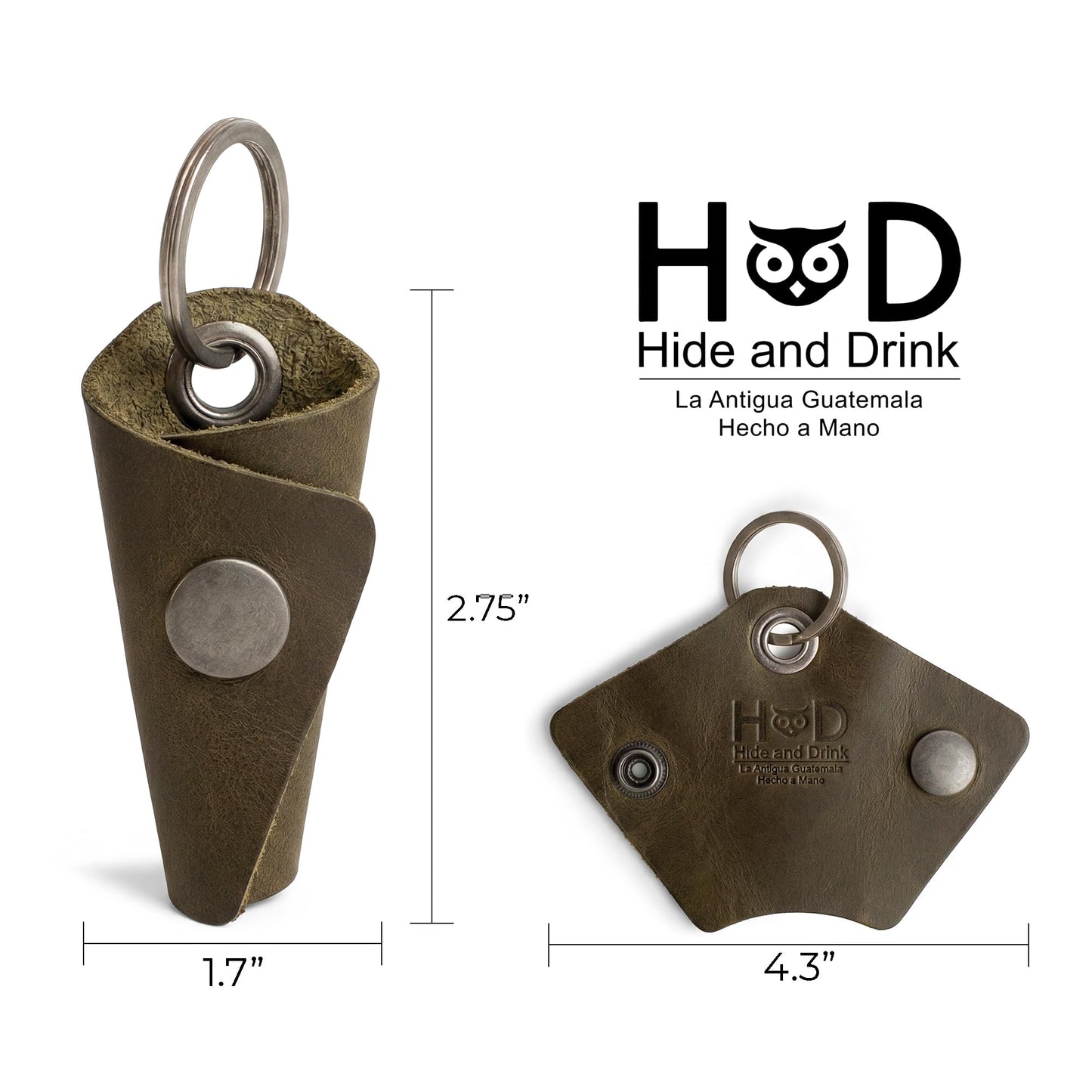 Hide & Drink Full Grain Leather Wrap Keychain, Organizer Snap Closure, Key Ring Cover, Silencer Sleeve Key Holder for Men (Dark Jade)