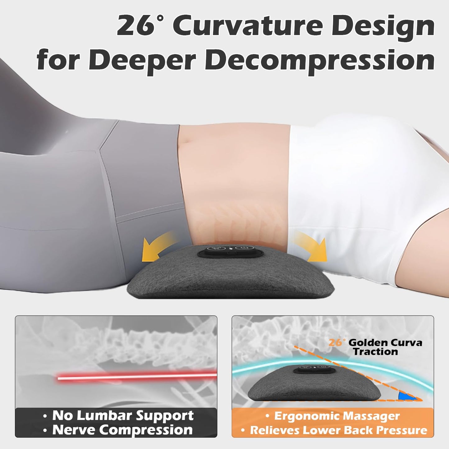 Lewuyoya Plug-in 3 in 1 Lower Back Massager for Pain Relief Deep Tissue,Smooth Spine Triple Fusion Back Massager with Heat & Vibration & Traction, Electric Lumbar Support Pillow for Bed,Chair,Office