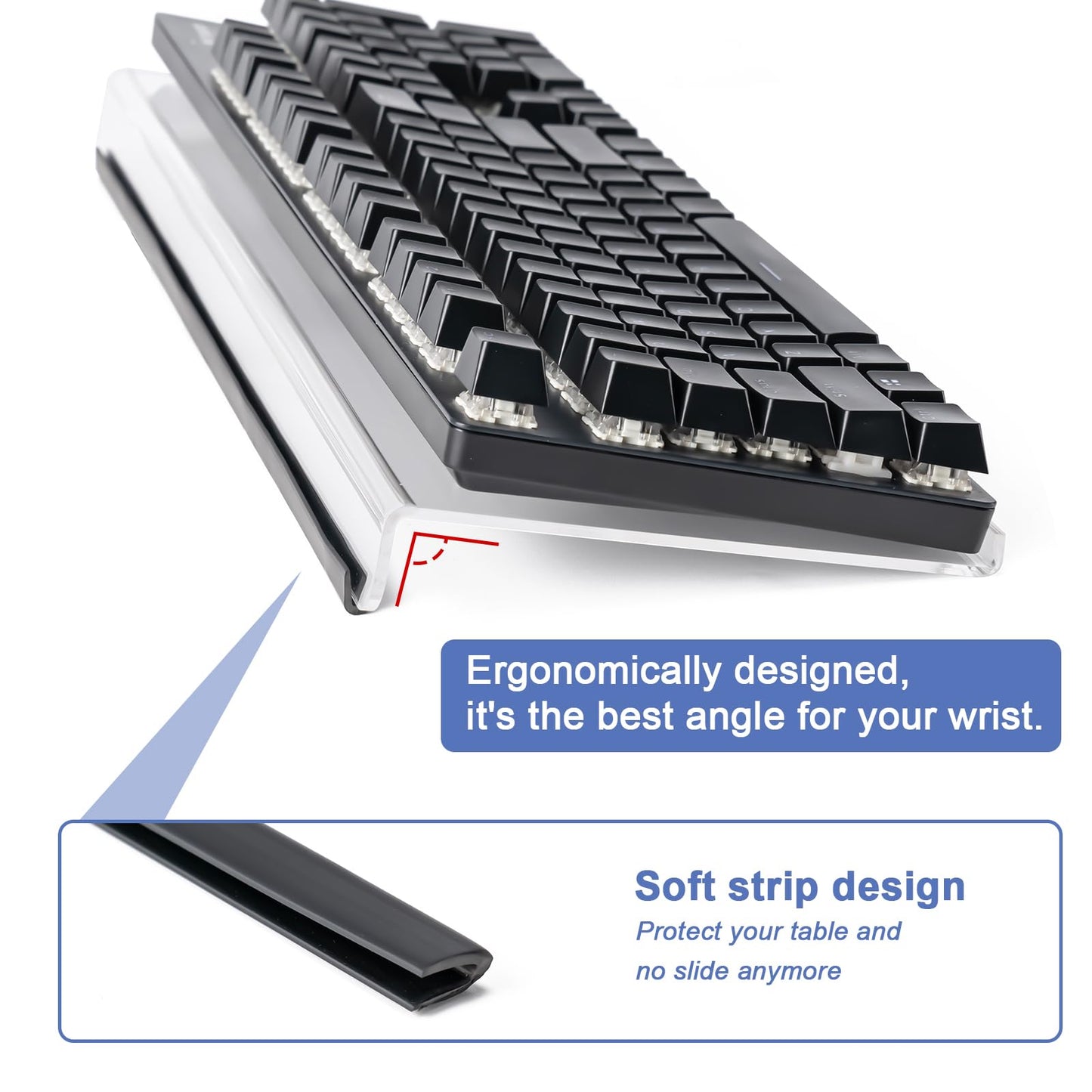 BOOMIBOO Clear Acrylic Tilted Computer Keyboard Holder for Ergonomic Typing, Keyboard Stand with Silicone Anti-Slip Strip, 17 x 5.7 Inch Keyboard Tray for Office Desk, Home, School