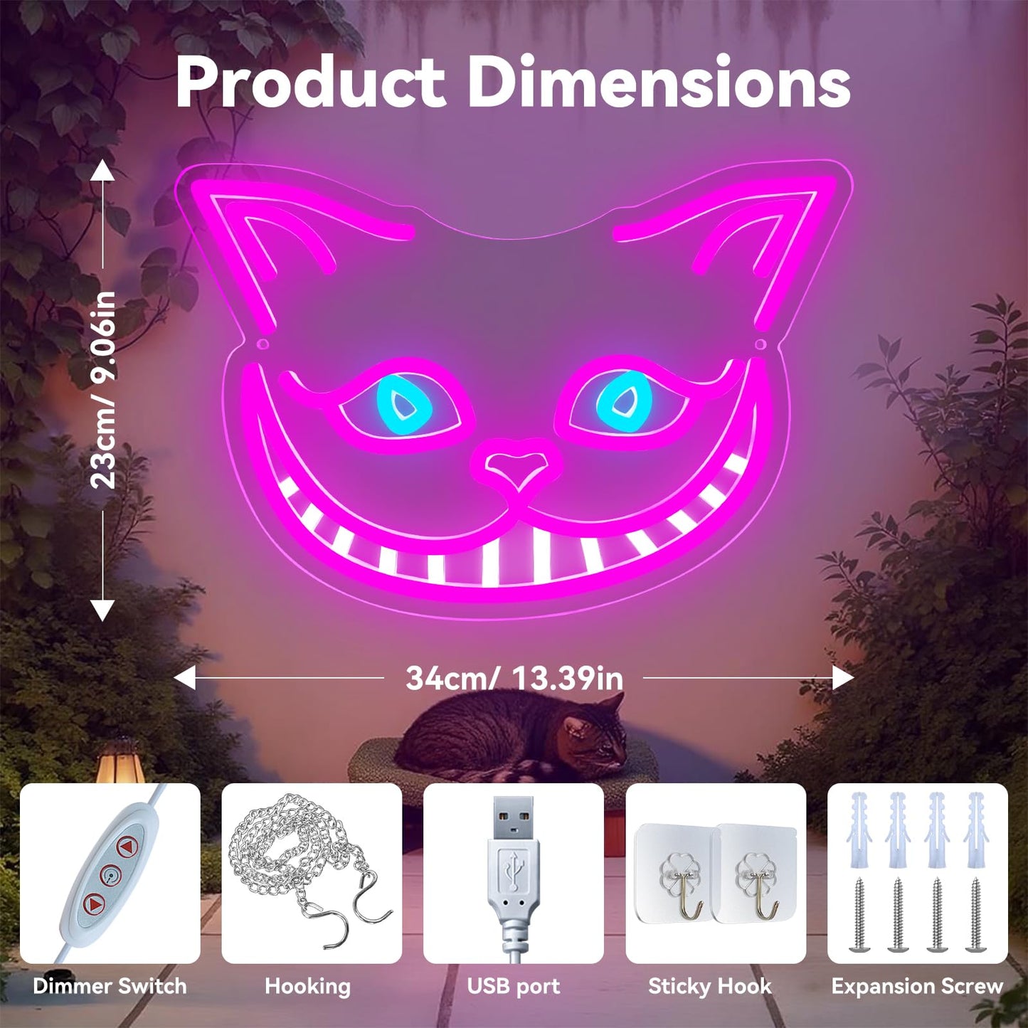 Vivafurn Cheshire Cat Neon Sign Alice in Wonderland Decor Light Up Sign,Smile Cat Neon Light for Wall Decor,Bedroom,Tea Party,Birthday Gifts,Bar Home Dorm Decorations