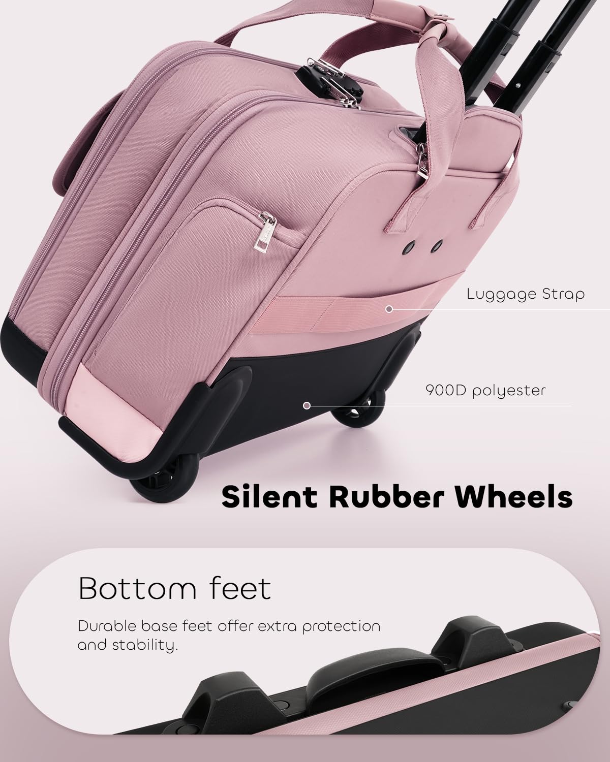 AUROTIER Rolling Laptop Bag Women, Rolling Briefcase for Women with Dual Lock, 16 Inch Computer Bag with Wheels, Roller Underseat Carry On Luggage Personal Item Suitcase for Work Travel Business