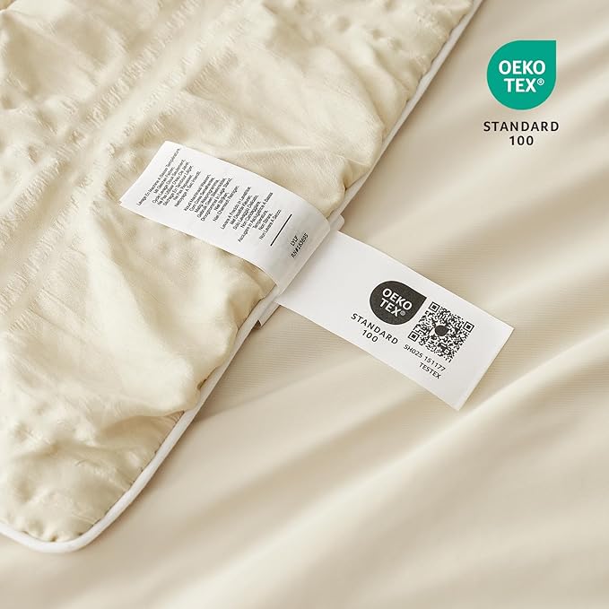 Cozy Bliss Cooling Comforter Seersucker Plaid King, Q-Max 0.4 Reversible Lightweight Cooling Blanket, Breathable Silk Smooth Summer Bedding Quilt for Hot Sleepers Night Sweats Khaki