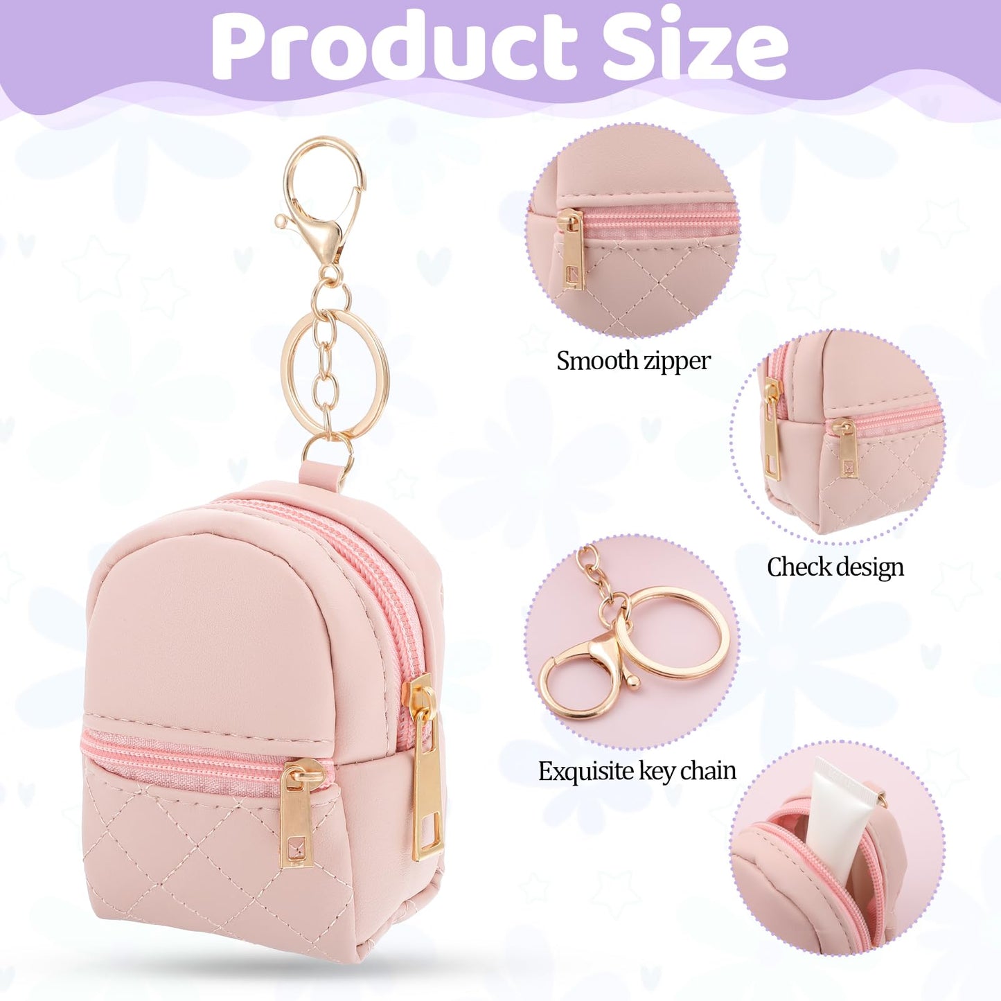 2Pcs Mini Backpack Cute Cosmetic Bag for Women Creative Pendant Keychain Key-chains Keyrings PU Leather Makeup Bag Key Pocket Lipstick Bag Card Holder Data Cable Organizer Zipper Pouch for Women Girl