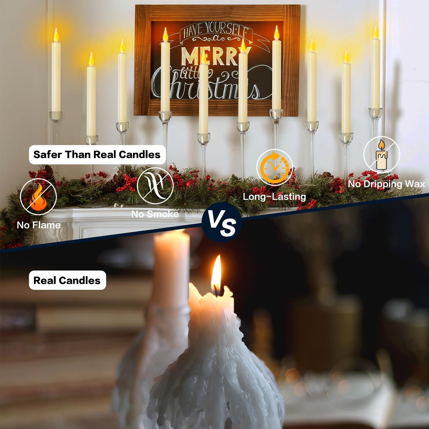 cosylive Christmas Window Candles with Remote Timer, Flameless Taper Candles with Suction Cups and Magnetic Base Battery Operated Flickering Candle for Christmas Halloween Decoration (6 Pack)