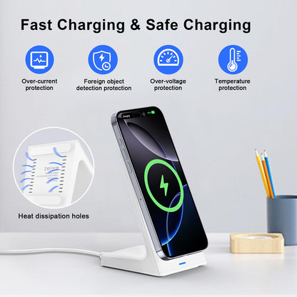 PUY for MagSafe Charger Stand,20W Fast Magnetic Wireless Charging Station with 25W PD Adapter，Stickable Desk Wireless Charger for iPhone 17/16/15/14/13/12 Pro/Pro Max Series
