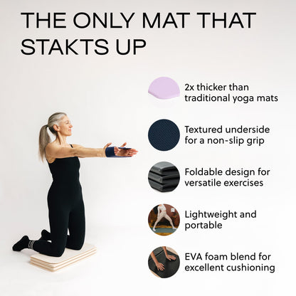 Stakt Foldable Yoga Mat Pro, 2 in 1 with Premium Textured Grip, Non Slip, Folding Exercise and Fitness Mat for Pilates, Strength Training, and High Impact Workouts - Dune