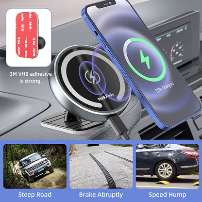Magjieyx for Magsafe Car Mount Wireless Charger Magnetic Fast Charging Compatible with iPhone 16,15,14,13,12,Pro Max,Mini,Magsafe Case, Air Vent and Stick On Dashboard Car Phone Holder