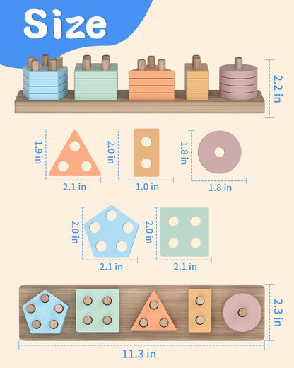kecristv Montessori Toys for 1 2 Year Old Girl and Boy Birthday Gifts, Shape Sorter Wooden Toys for Toddlers Age 1-3 2-4, Learning Educational Sensroy Stacking Toddler Puzzles