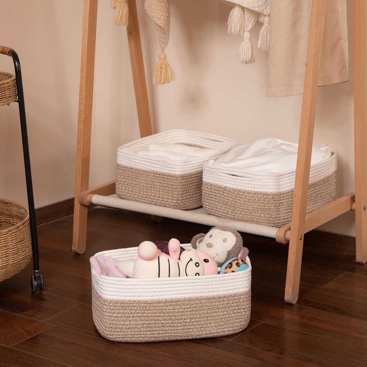 OIASKET Storage Baskets for Organizing 3 Pack, Woven Baskets for Shelves, Closet Organizer Bins Empty Gift Basket Toy Storage for Toys, Books, Towels, Clothes, 15"x11.42"x6.7", Yellow