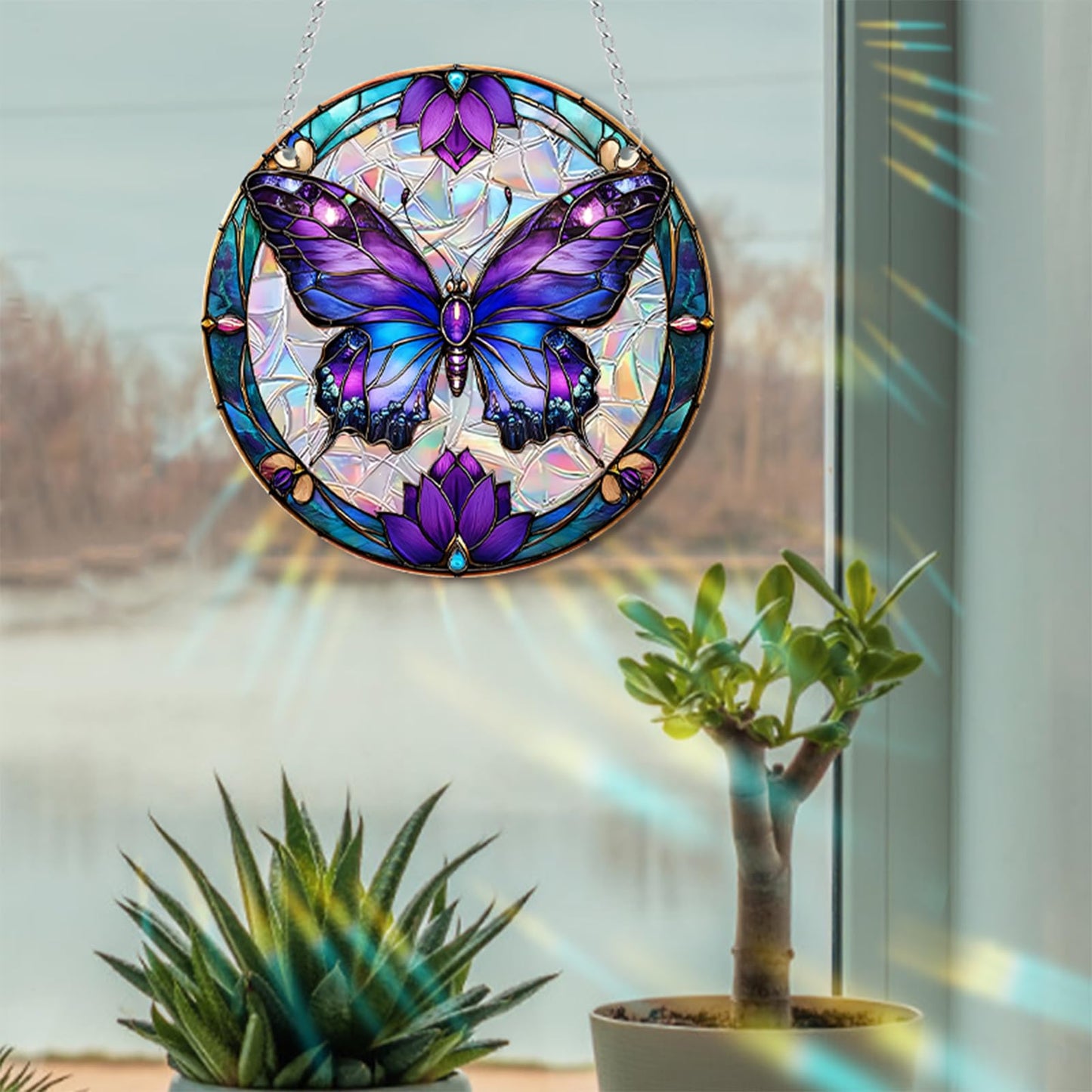 zhuoyaju Acrylic Suncatcher Window Hanging, Butterfly Sun Catcher Rainbow Indoor Window Decoration for Living Room Bedroom Summer Home Balcony Ornaments, 7.87 inches