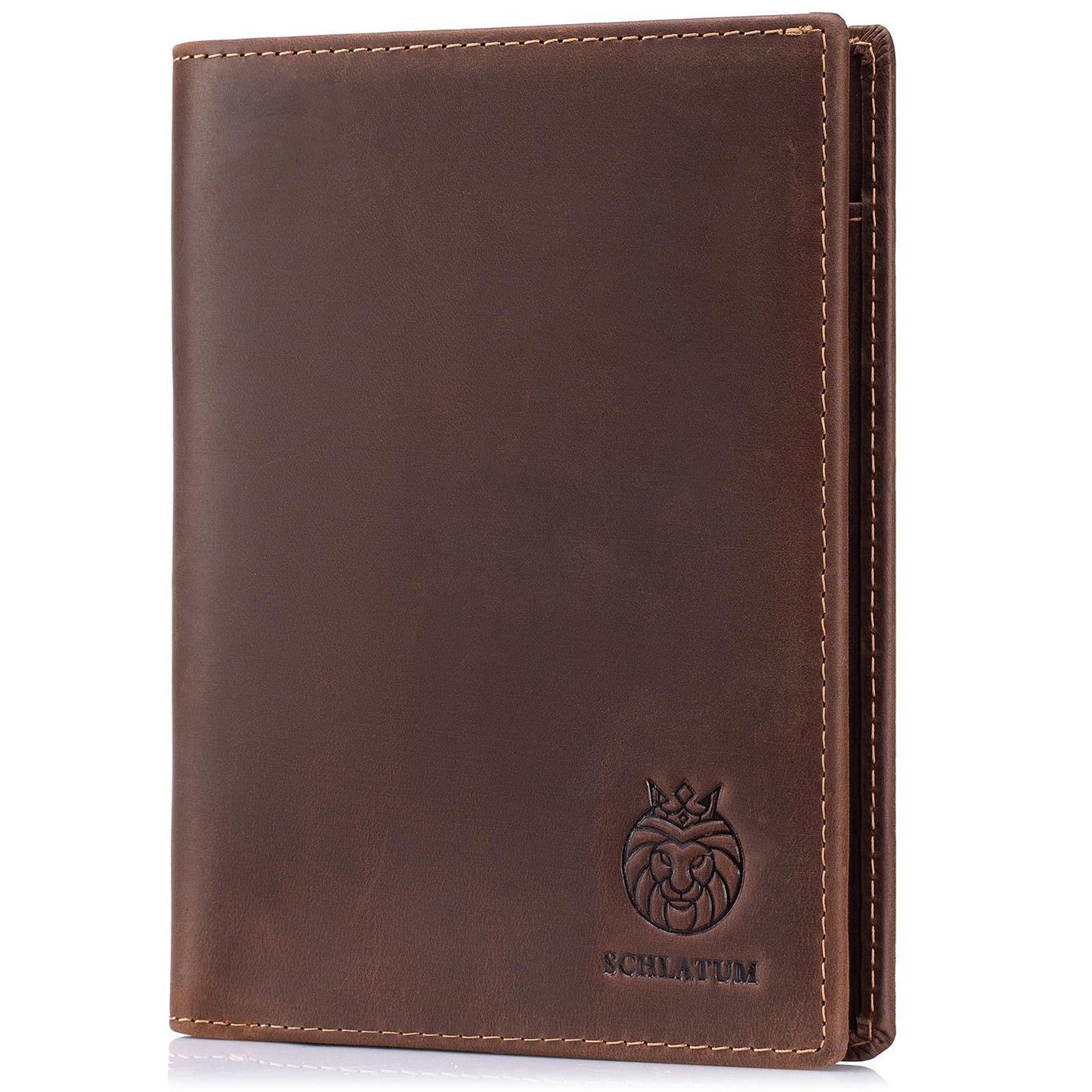 SCHLATUM Leather Passport Holder for Travel Men Bifold Slim RFID Blocking with 2 Passport Slots, 1 Cash Pocket, 5 Card Slots