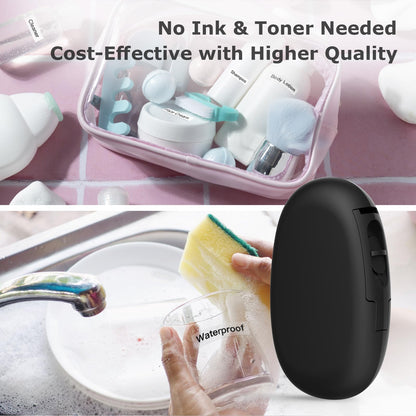 SUPVAN E10 Bluetooth Label Maker Machine with 3 Tapes, Continuous Waterproof Label, Versatile App with 35 Fonts and 1k+ Icons, Inkless Labeler for Home, Kitchen, School, Office Organization, Black