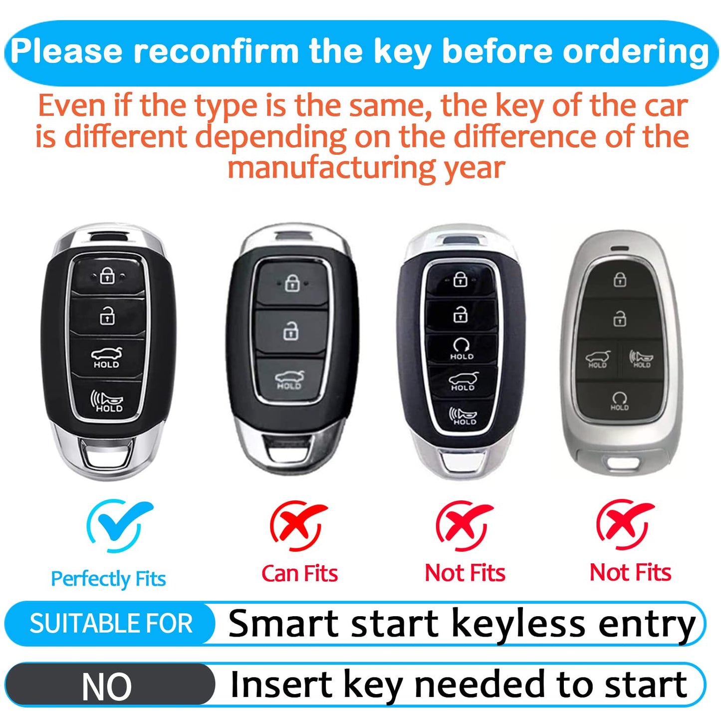 Tukellen Genuine Leather Key Fob Cover Smart Key Holder Sleeve Fit for 2020-2022 Hyundai Palisade Elantra GT Accent Kona Santa Fe Veloster (Black(Red line), 4 Button)