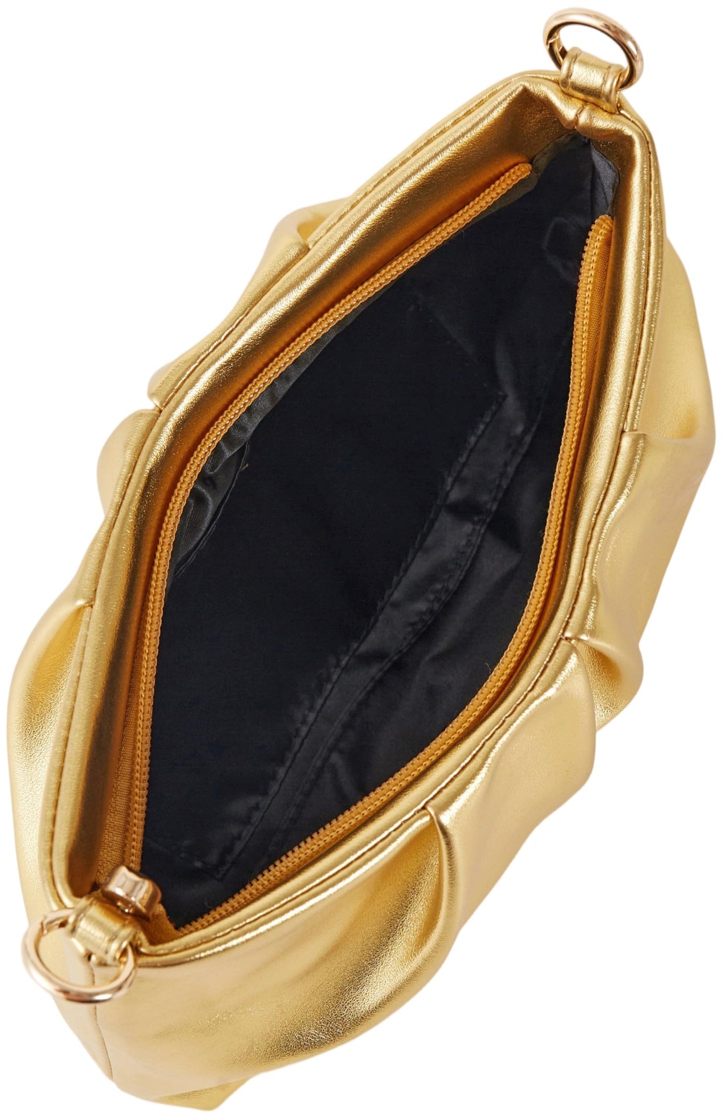 Vegan Leather Evening Bag Ruched Clutch Purse for Women Detachable Metal Chain Crossbody Bag（Gold）