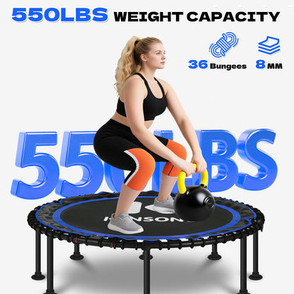 K KENSONE 48" Foldable Rebounder Trampoline for Adults with Bungee, 550 LBS Quiet Indoor Mini Trampoline for Adults Fitness, Gym Workout, Home Exercise, Blue