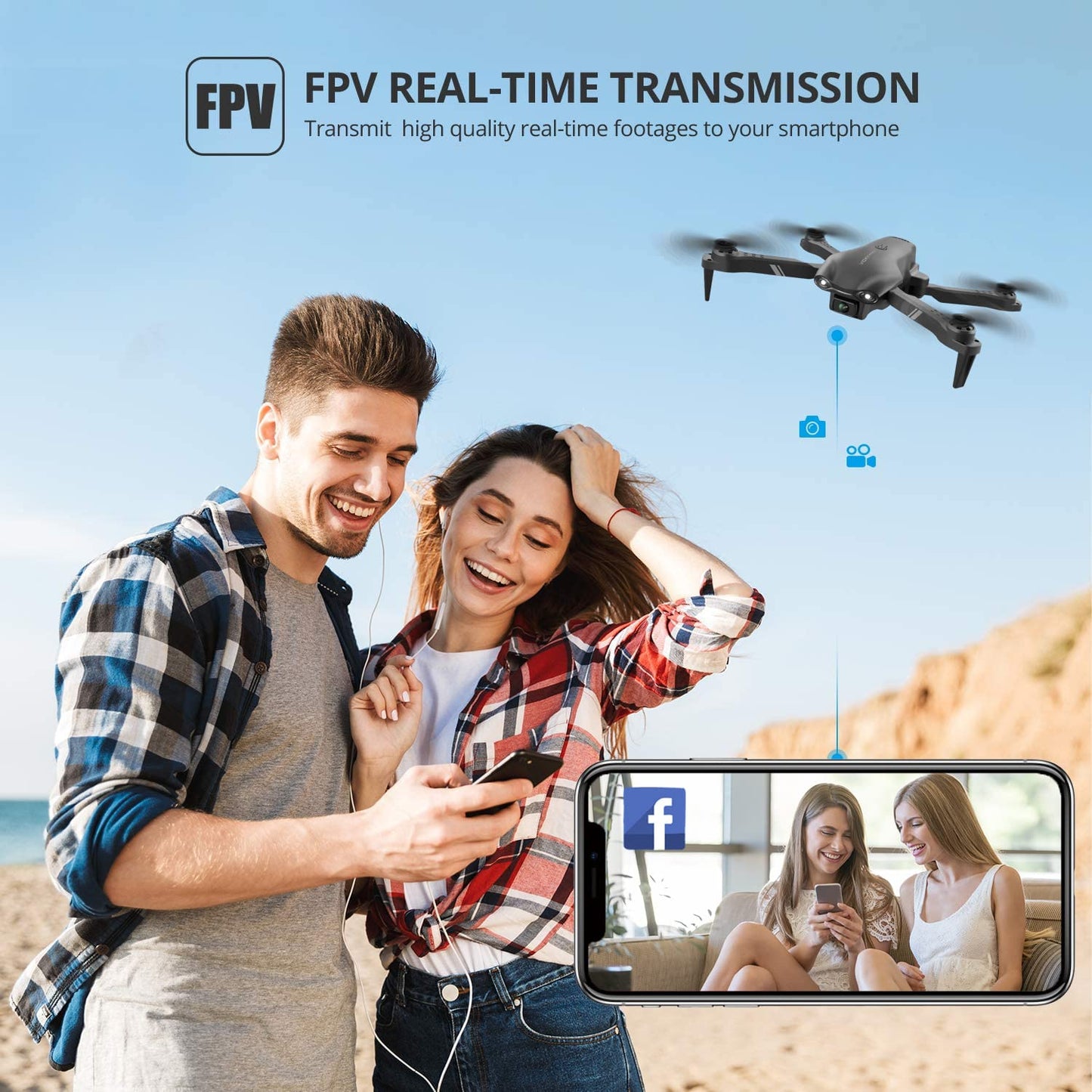 DRONEEYE 4DV13 Drone with 1080P HD FPV Camera for Kids Adults,Remote Control Helicopter Quadcopter for Beginners boy Toys Gift,Waypoint Functions,Altitude Hold, Gesture Selfie,3D Flips,2 Batteries,Black