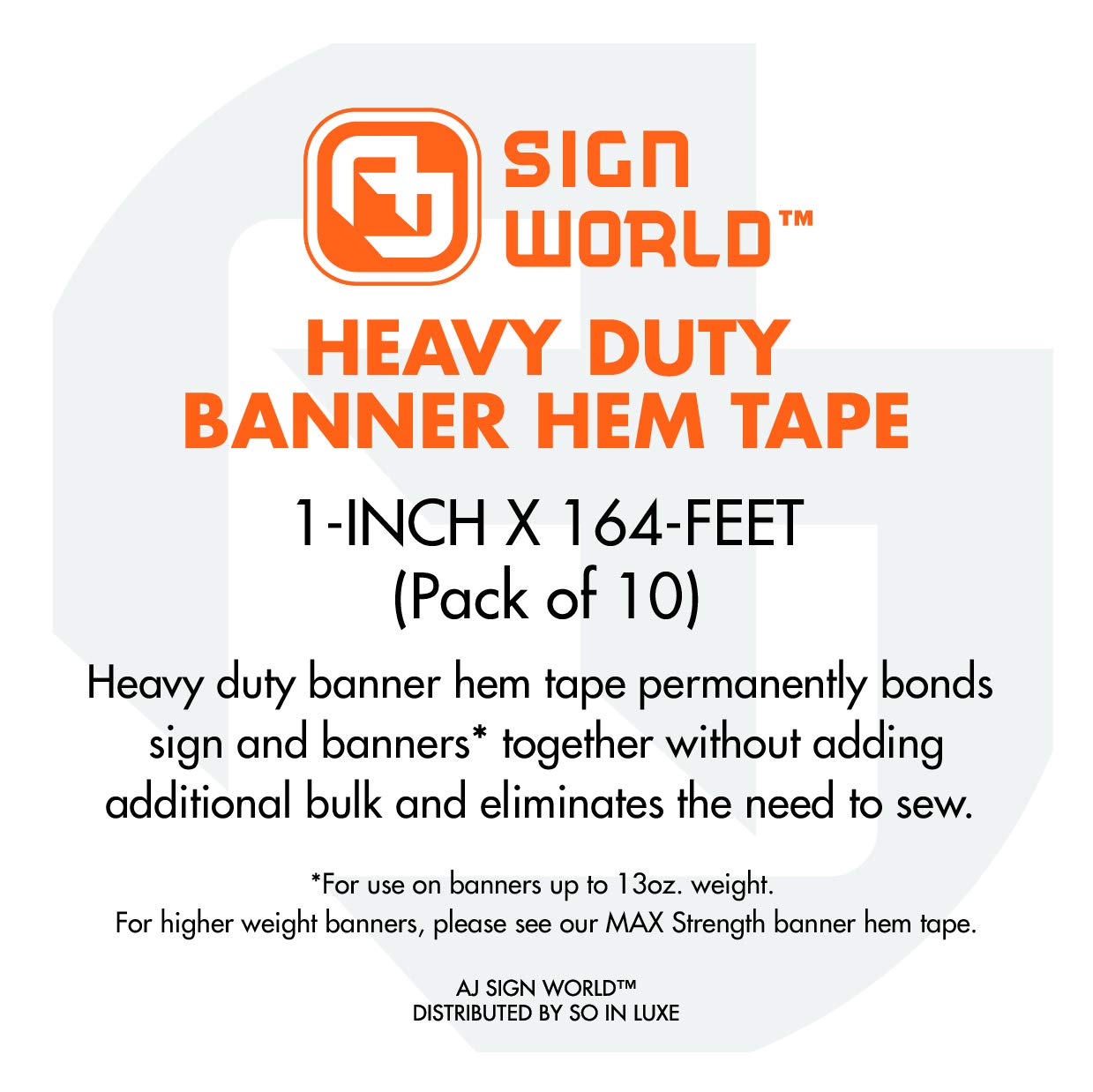 AJ Sign World (Pack of 10 1" Heavy Duty Banner Hem Double Sided Permanent Tape (1-Inch x 164-Feet/55 Yard)