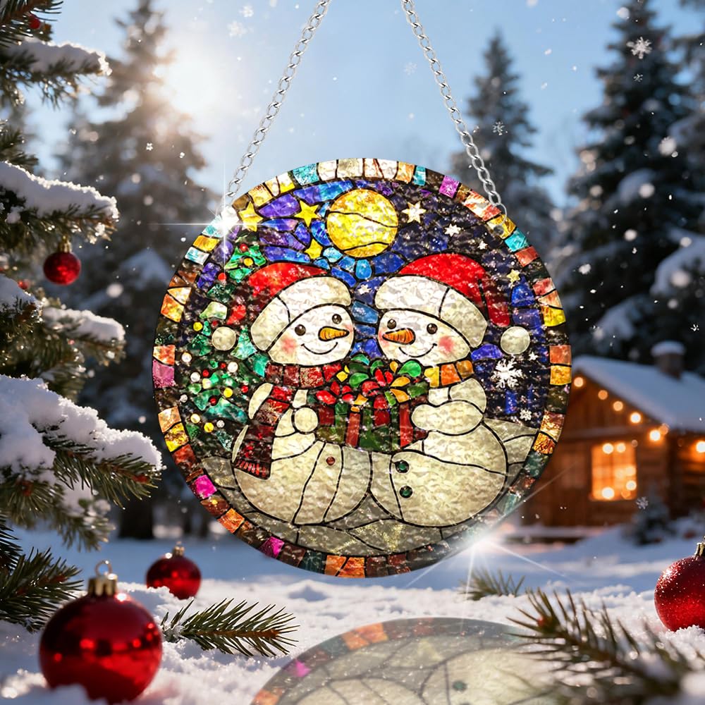 Chrismas Acrylic Stained Glass Window Hanging,Sun Catcher Decor Stained Panel Hangings Wall Art Decor, 2026 8x8inch (SCL005 Snowman)