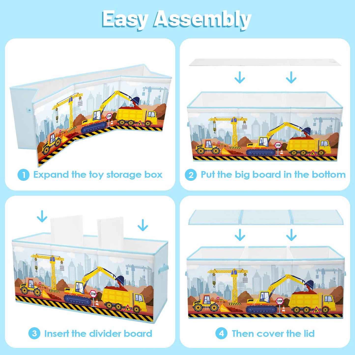 Toy Storage Bin with Lids,Extra Large Toy Box Chest with Handles for Kids Boys Girls,Collapsible Storage Organizer Box Bin Basket for Bedroom,Playroom, Nursery,37.8"x12.6" x15.7",Engineering vehicle