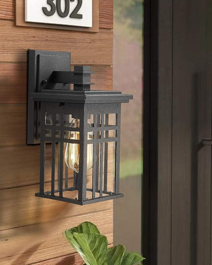 zeyu 1-Light Exterior Wall Mount Light Fixtures, Outdoor Wall Sconce Lantern in Black Finish with Clear Glass Shade, 20068B1
