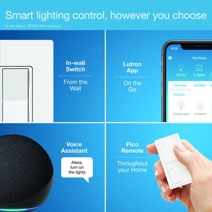 Lutron Claro Smart Light Switch for Caseta Lighting, for LED Lights, Fans, 5 Amp, Single-Pole/3-Way, Neutral Required, DVRF-5NSS-WH-2, White, 2 Pack