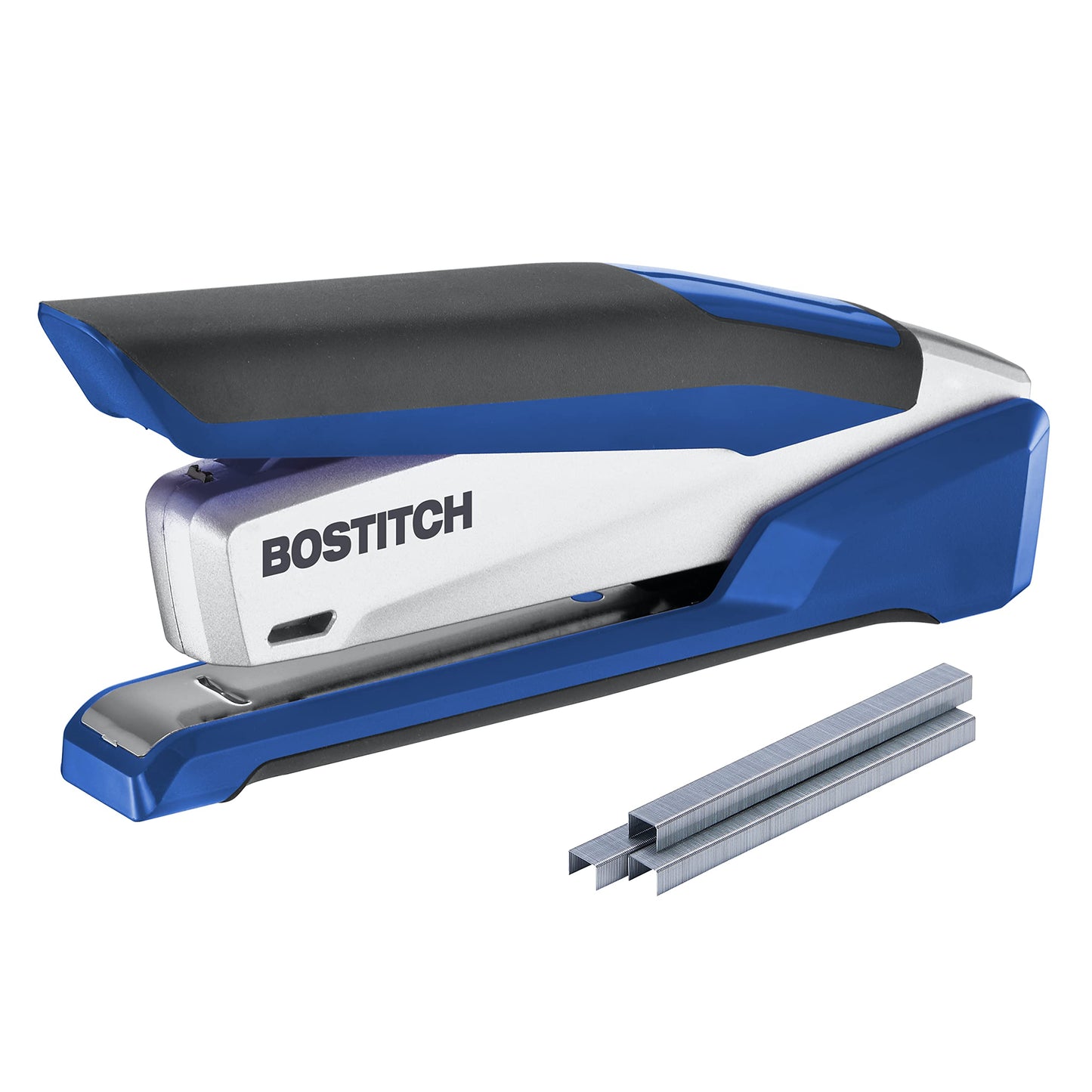 Bostitch Office InPower Spring-Powered Premium Desktop Stapler - One Finger, No Effort, Blue/Silver (1118)