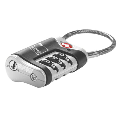 Lewis N. Clark TSA Approved Luggage Lock + Steel Cable for Suitcase, Carry On, BackPack, Laptop Bag + Purse, Perfect For Airport, Hotel or Gym - Set + Reset Your Own Combo, Black