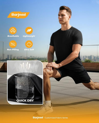 Men's Workout Shirts - 2 Pack Black Quick Dry Moisture-Wicking T-Shirts for Gym & Running