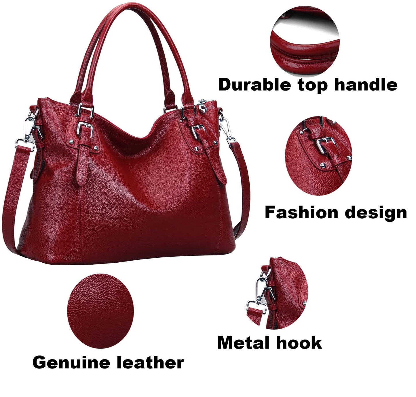 HESHE Genuine Leather Purses and Handbags for Women Tote Shoulder Bag Satchel Purse Top Handle Bags Hobo Crossbody Purse (Large,Wine)