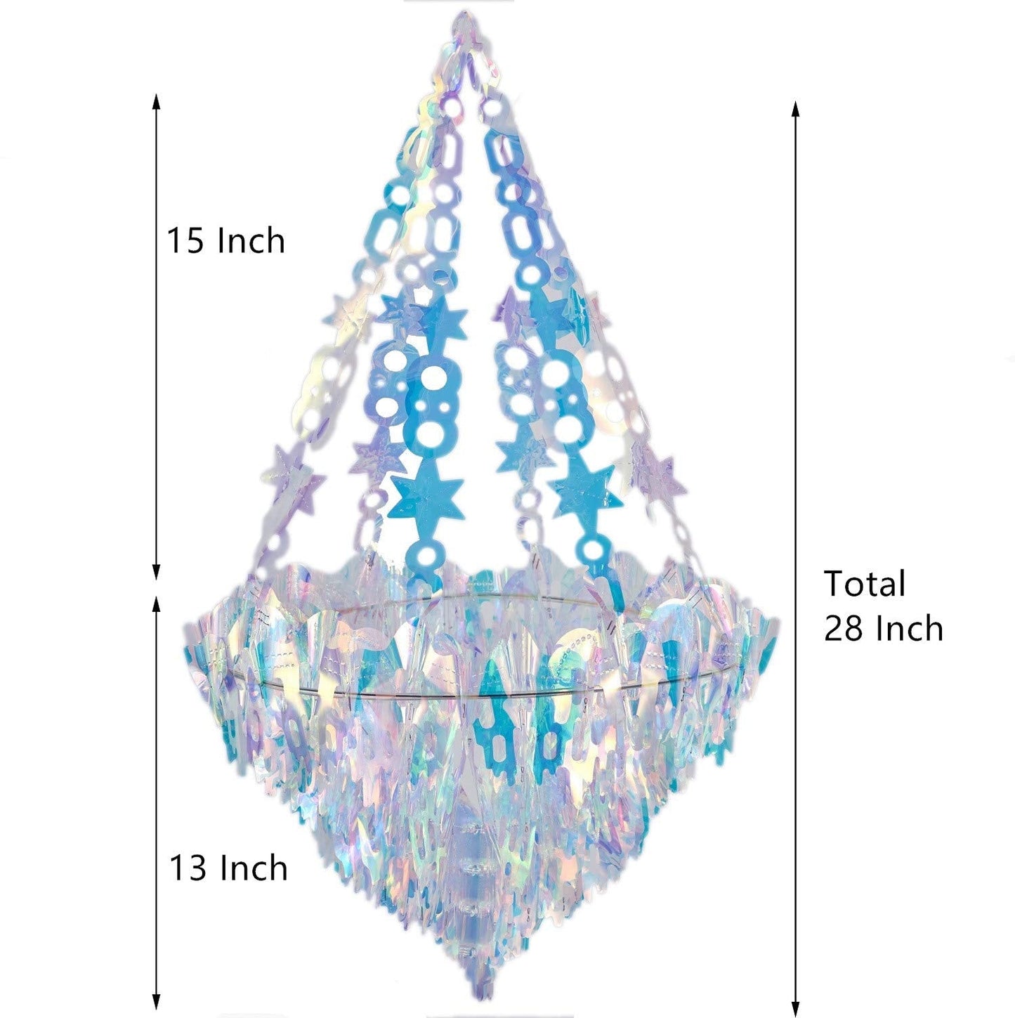 Hanging Decorations Iridescent Chandelier Shaped Foil Ceiling Hanging Ornament for Bridal Shower Wedding Birthday Frozen Theme Party Fairy Princess Rainbow Show Decoration