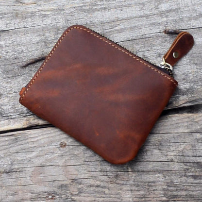 JJNUSA Genuine Leather Zipper Coin Purse Wallet With Key Car Smart Holder, Change Purse, Coin Pouch Holder For Men (Brown)
