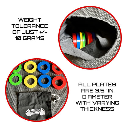 Micro Gainz Calibrated Fractional Weight Plates Set, 8 Piece Olympic Weight Plates Set with Bag, Designed for Olympic Barbells for Strength Training and Micro Loading, Made in USA (Multi-Color)