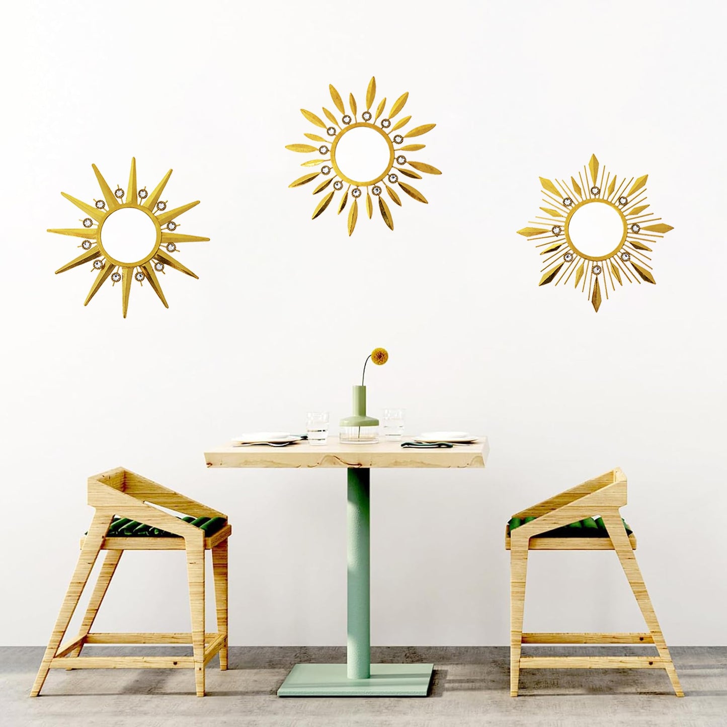Champagne Gold Round Mirrors for Wall Art Pack of 3 Decorative Mirror
