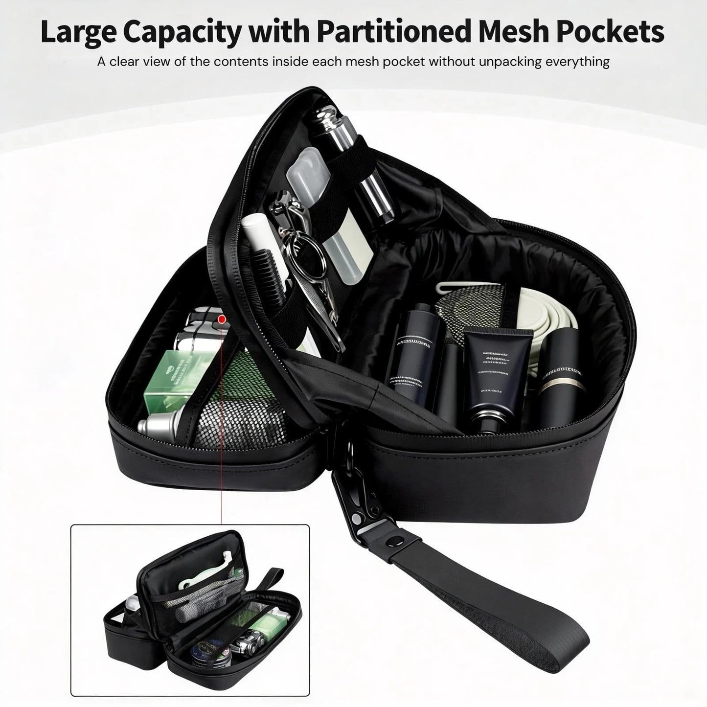 T-carbon Carbon Fiber Lightweight Men's Travel Toiletry Bag, Waterproof Protective Hard Shell Hanging Dopp Kit with Dual Pockets, Shaving Grooming Organizer, Compact Travel Essentials, Black