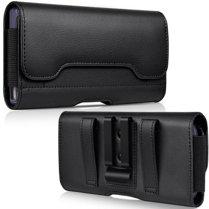 ACCKUO Leather Phone Holster with Strong Metal Belt Clip and Card Holder Compatible with iPhone 17 Pro Max, Samsung Galaxy S26/S25/S24/S23/S22/S21 Ultra A17 A16 for Everyday Protection, XL-Black